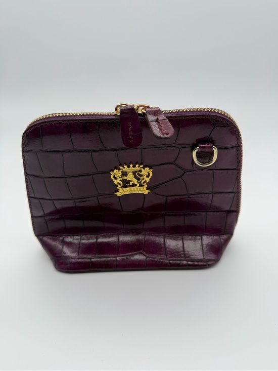 Pratesi Handbags - Pratesi Firenze Croc-Embossed Plum Cosmetic Case with Gold Crest Accent